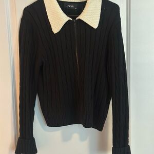 Cider Black Cardigan with Cream Collar
